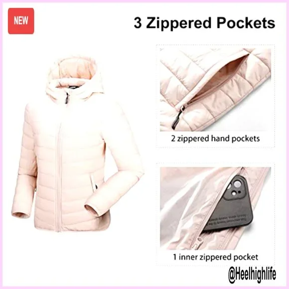 Women's Packable Lightweight Quilted Puffer Jacket with Hood Full Zip